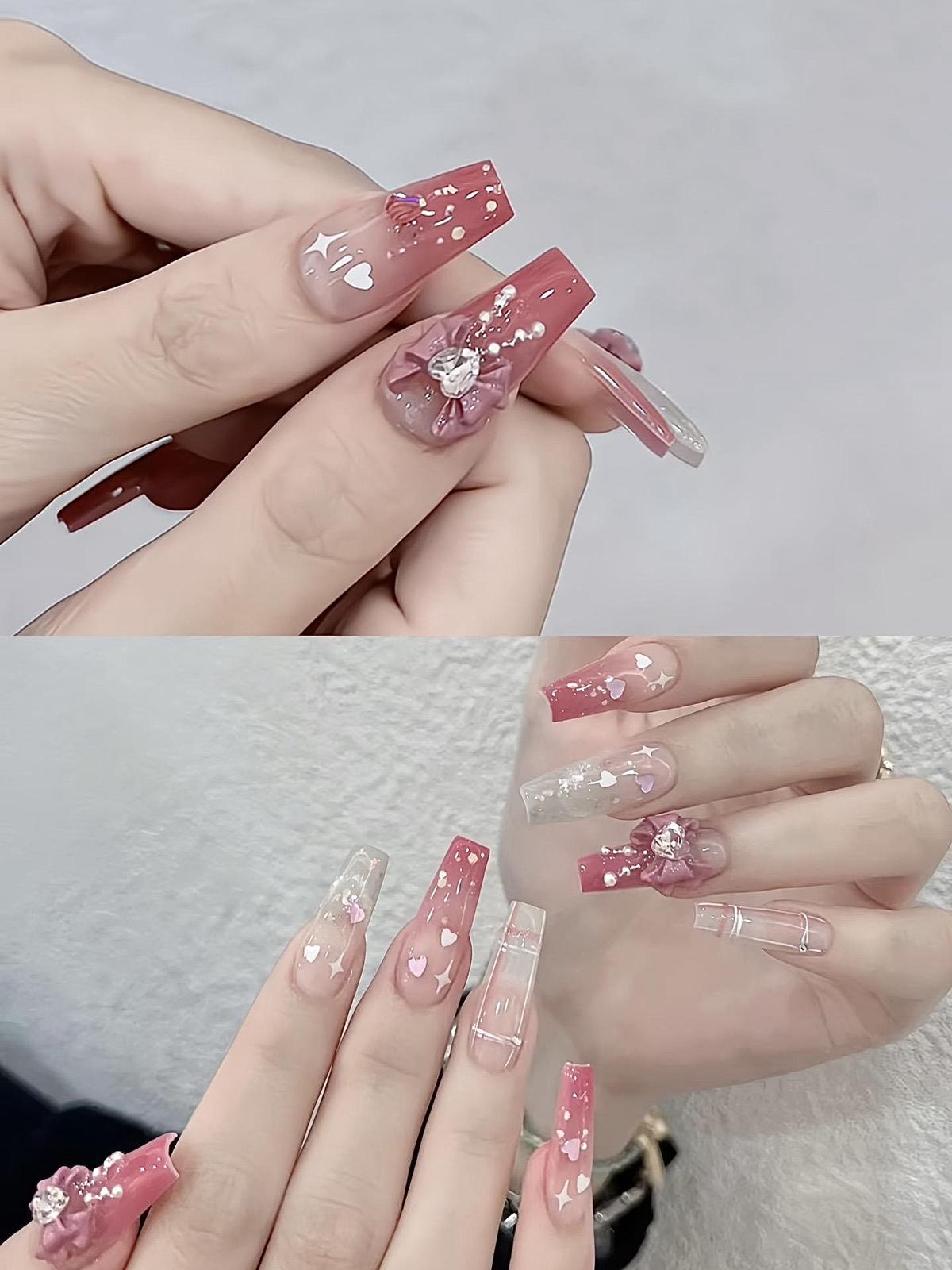 mẫu nail đính nơ đơn giản