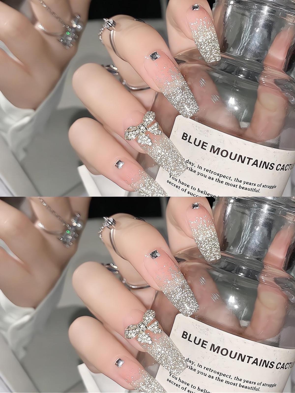 nail đính nơ đơn giản lấp lánh