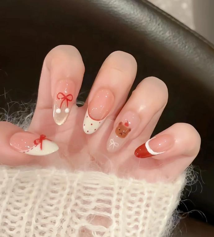 mẫu nail đính nơ đơn giản cute