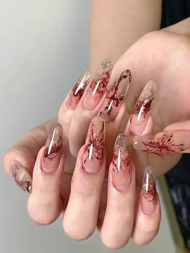 mẫu móng tay đẹp nhẹ nhàng tone đỏ