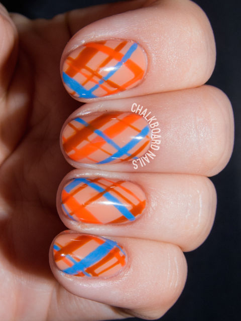 orange-plaid-gel-nail-art-3 - lamnails.Net