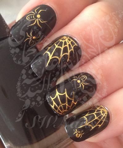 Halloween Nail Art Spider Web Gold Spider Water Decals Transfers Wraps