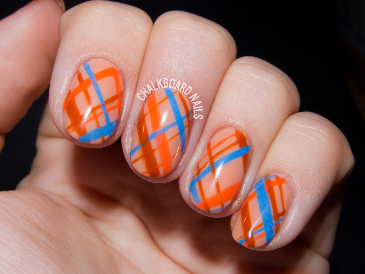 orange-plaid-gel-nail-art-1 - lamnails.Net