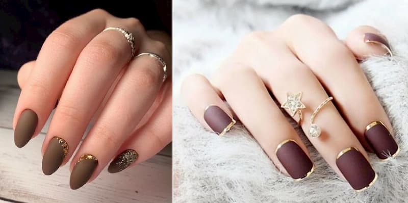 Mẫu nail tông nâu nhám khi được phối kiểu 