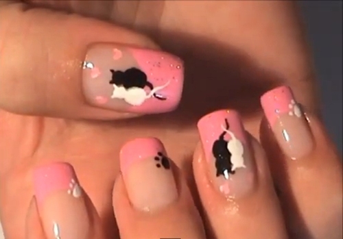 Mẫu nail hình con mèo đôi dễ thương
