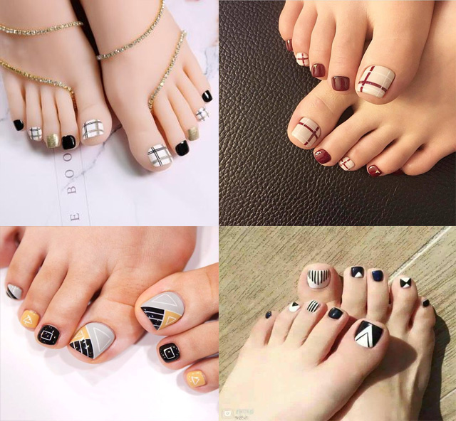 Mẫu nail chân đẹp với những đường kẻ