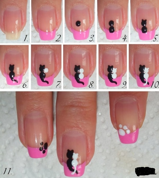 Cách vẽ nail hình con mèo