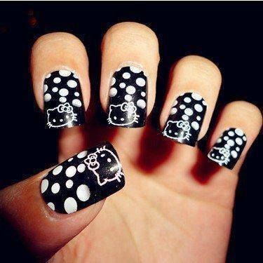 Mẫu nail hình chú mèo nền đen đôc lạ