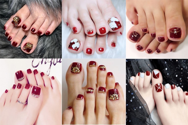 Mẫu nail chân đẹp đơn giản màu đỏ ấn tượng