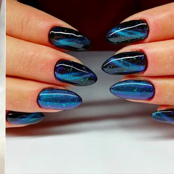Mẫu nail mắt mèo kim cương xanh đẹp sang