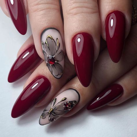 mẫu nail mắt mèo kim cương màu đỏ lôi cuốn 