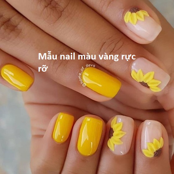 Các mẫu nail màu vàng rực rỡ tỏa nắng làm cho những cô gái của chúng ta thêm phần sắc sảo