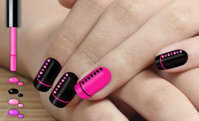 mẫu nail neon đen hồng ấn tượng