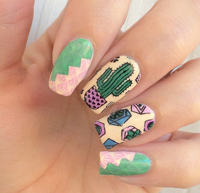 Nail xương rồng kẻ sọ cá tính