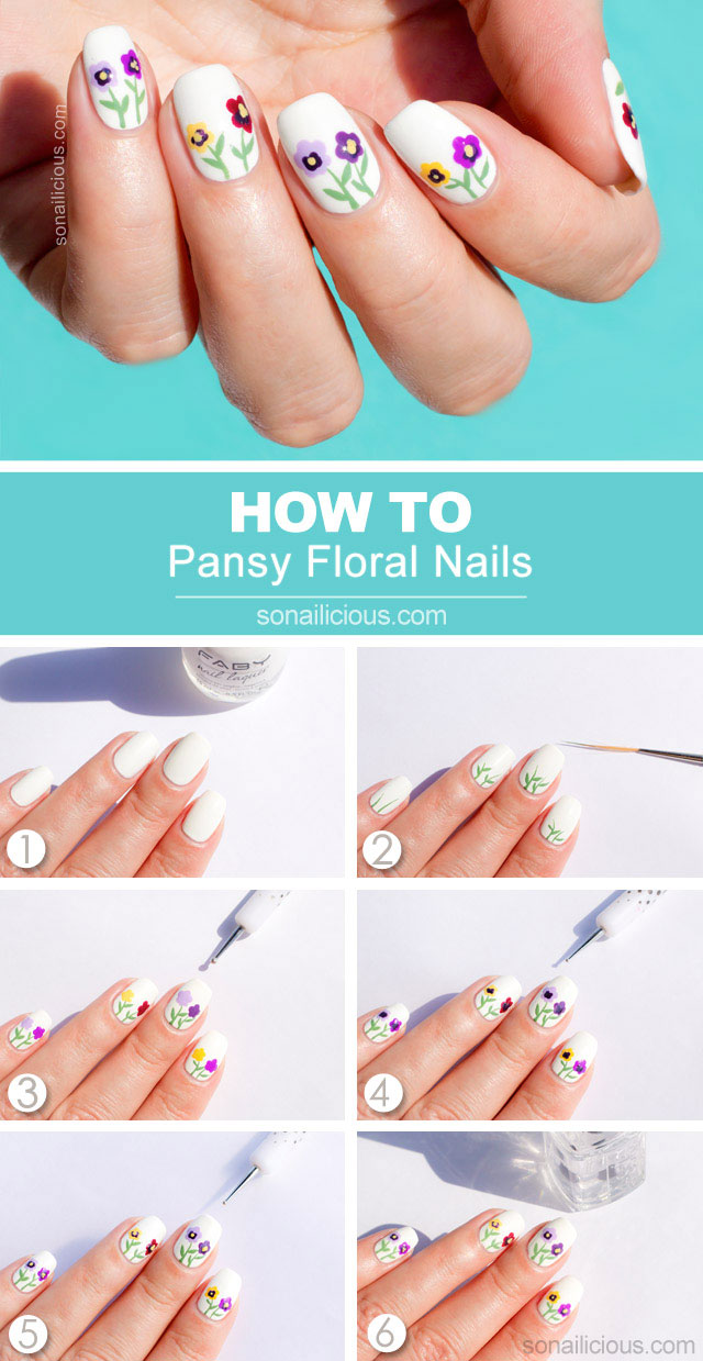 vẽ mẫu nail hoa văn Pansy 