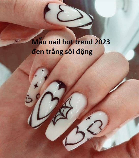 mẫu nail hot trend 2023 đen trắng